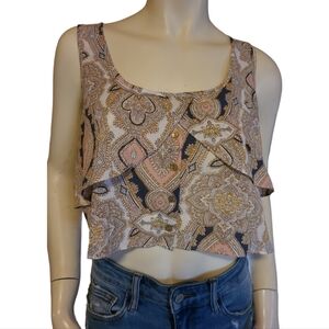 NWT*BCBGeneration* Tiered* Scoop Neck* Crop Top* Multicolored Print* Sz M